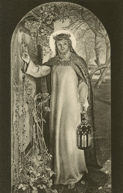 A világ fénye, az oxfordshire-i Keble College-ban található festmény, amely Krisztust ábrázolja, aki lámpást cipel és kopogtat az ajtón (f/w fotó) alkotó: William Holman (after) Hunt