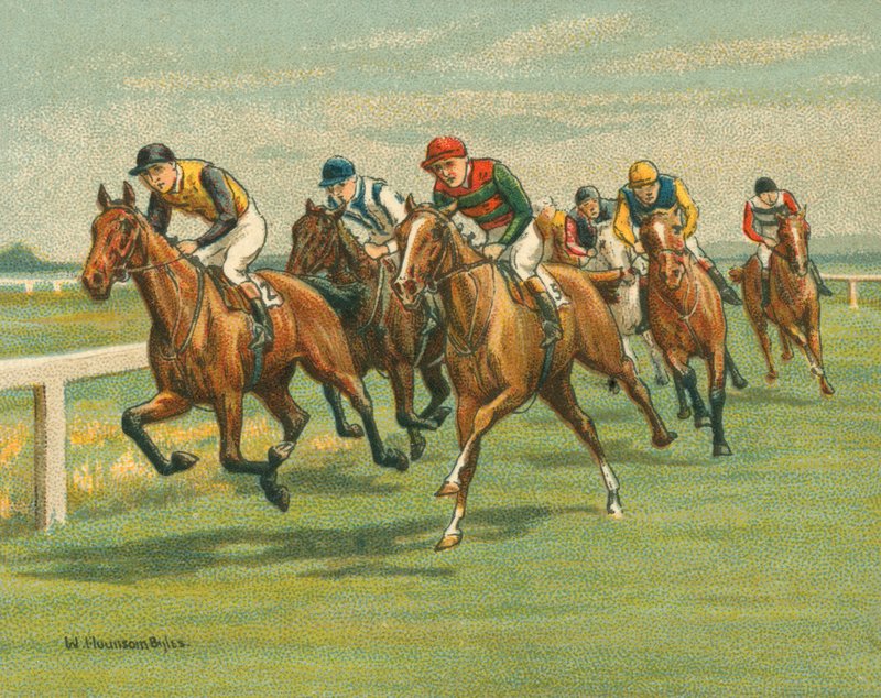 Történelmi és modern versenyek, síkfutás, lóverseny, modern (chromolitho) alkotó: William Hounsom Byles