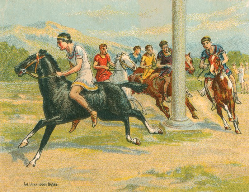 Történelmi és modern versenyek, görög lóversenyek (chromolitho) alkotó: William Hounsom Byles