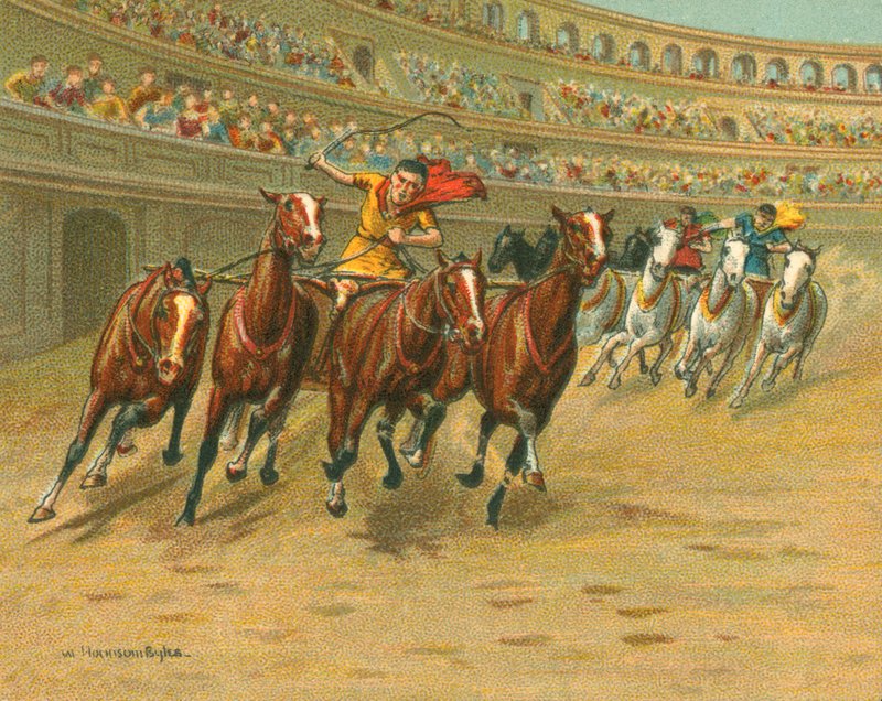 Történelmi és modern versenyek, római szekérversenyek (chromolitho) alkotó: William Hounsom Byles