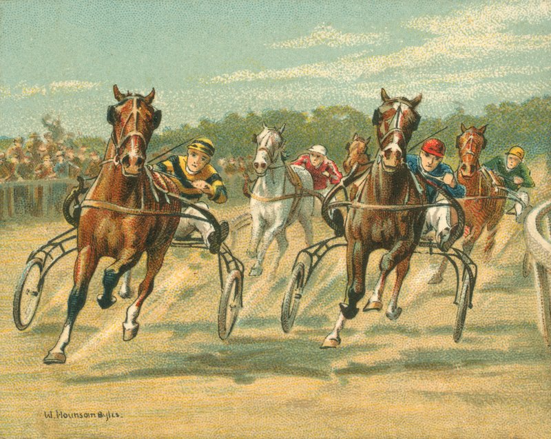 Történelmi és modern versenyek, ügető és tempóversenyek (chromolitho) alkotó: William Hounsom Byles