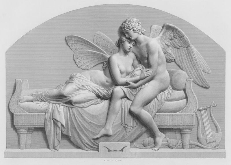 Ámor és Psyche, J Gibson, RA szobráról a Királynő Gyűjteményében (metszet) alkotó: William John Roffe