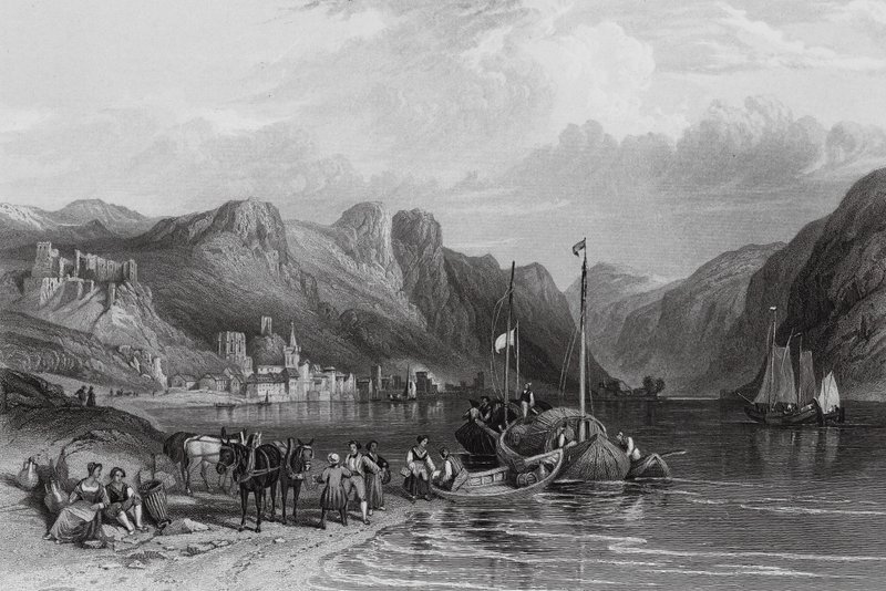Bacharach, a Rajnán (metszet) alkotó: William Leighton (after) Leitch
