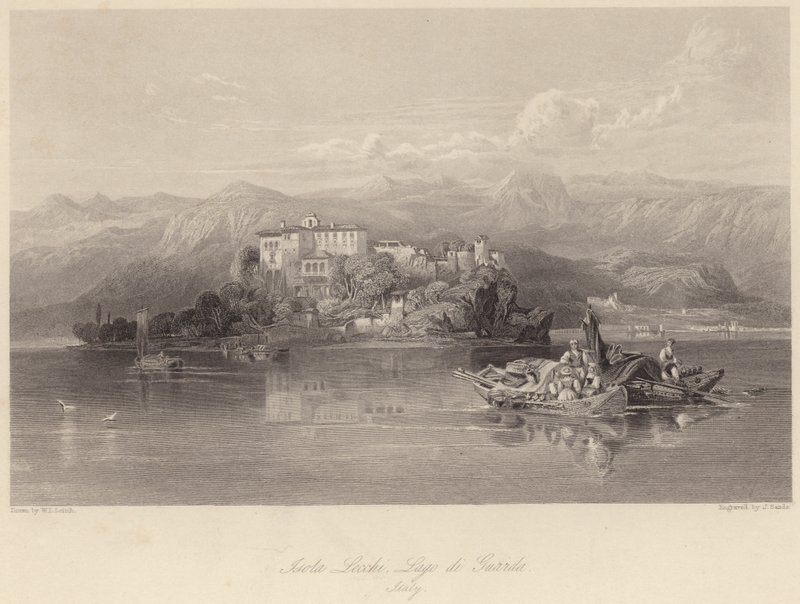 Isola Lechi, Garda-tó, Olaszország (metszet) alkotó: William Leighton (after) Leitch