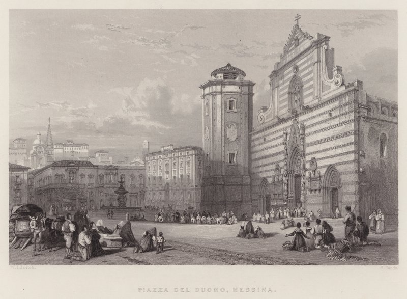 Piazza Del Duomo, Messina (metszet) alkotó: William Leighton Leitch