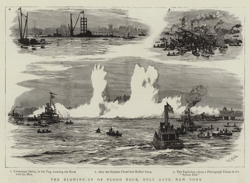 A Flood Rock felrobbantása, Hell Gate, New York alkotó: William Lionel Wyllie