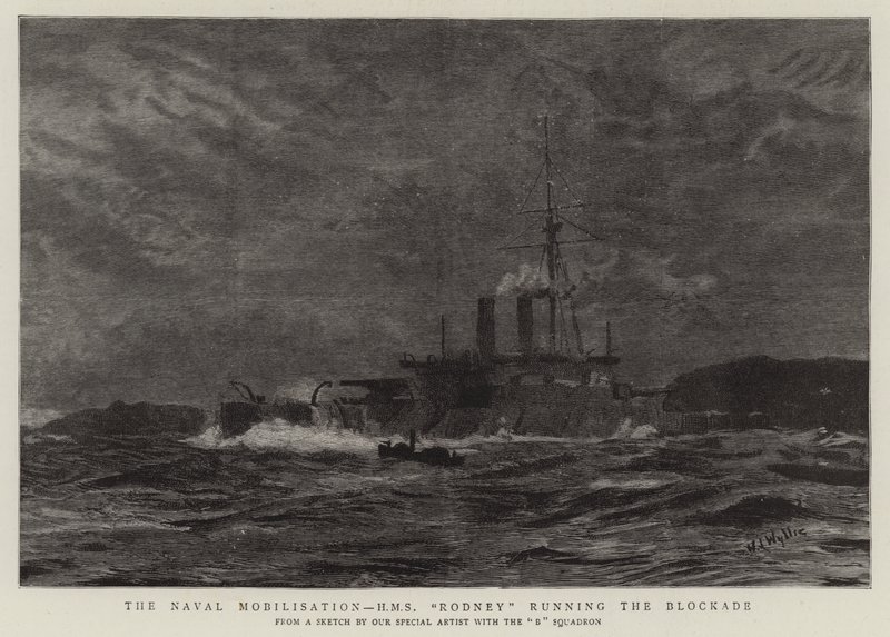 A haditengerészeti mozgósítás, H.M.S. Rodney a blokád alatt alkotó: William Lionel Wyllie