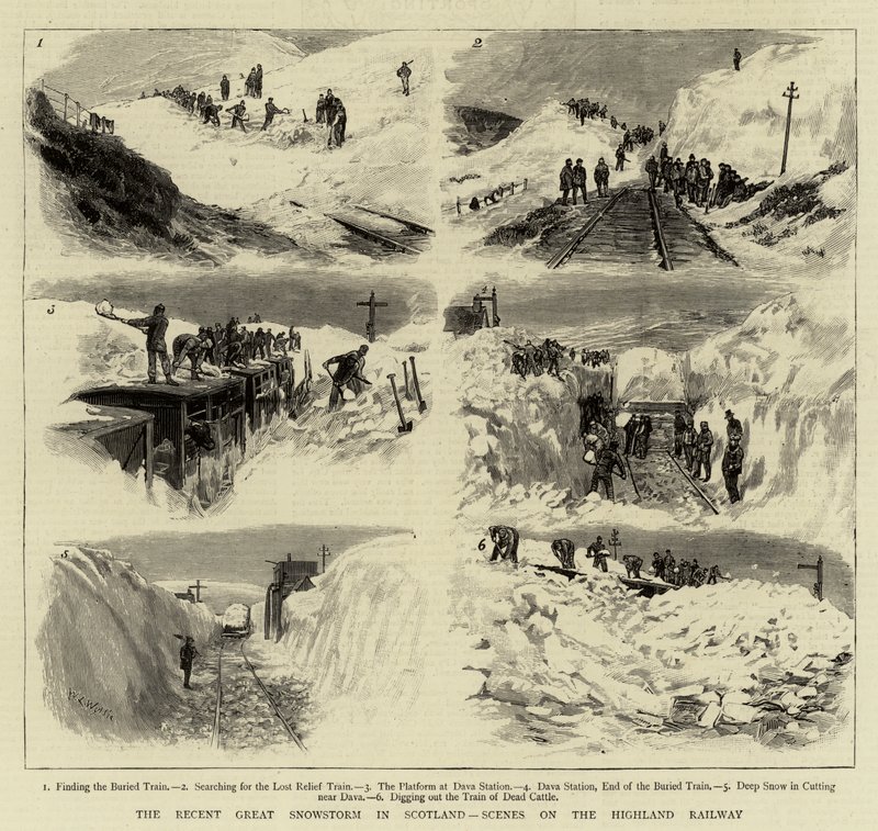 A legutóbbi nagy hóvihar Skóciában, jelenetek a Highland Railway-n alkotó: William Lionel Wyllie