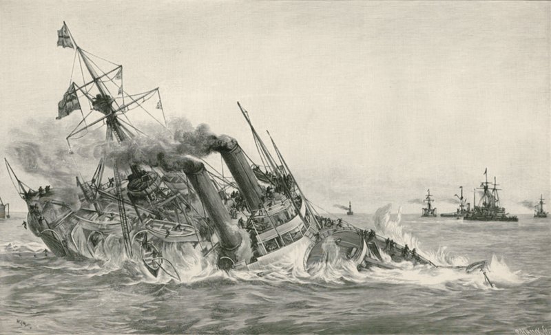 A H. M. S. Victoria elsüllyedése a H. M. S. Camperdownnal való ütközés után alkotó: William Lionel Wyllie