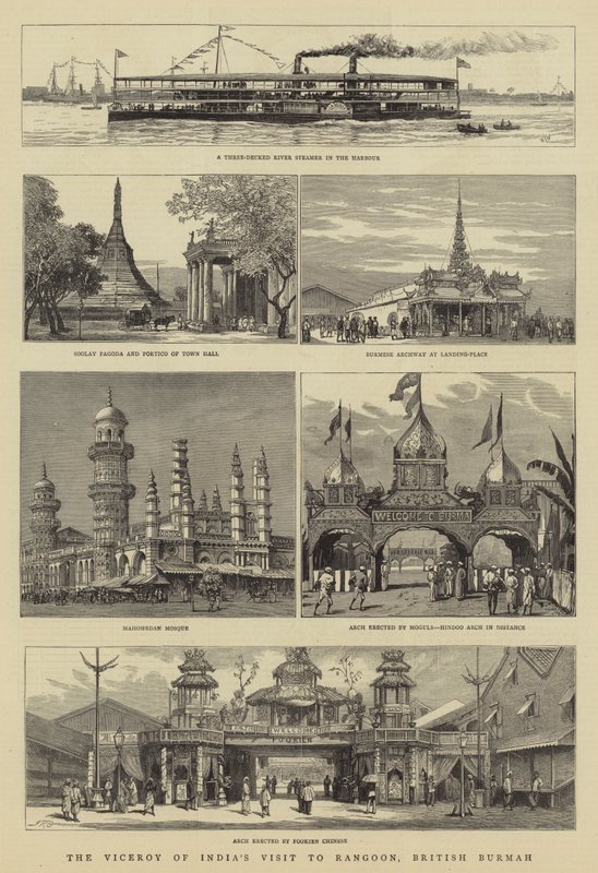 India alkirályának látogatása Rangoonban, Brit Burmahban alkotó: William Lionel Wyllie