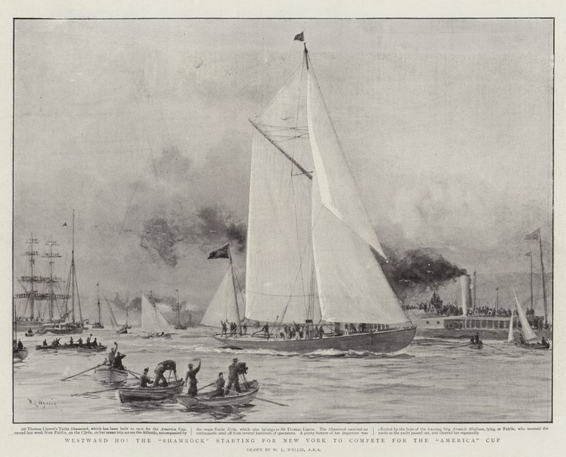 Westward Ho, a Shamrock New Yorkba indul, hogy versenyezzen az Amerika Kupáért alkotó: William Lionel Wyllie