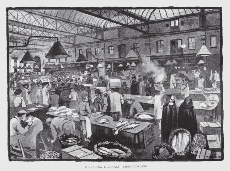 Billingsgate piac, kora reggel (litho) alkotó: William Luker