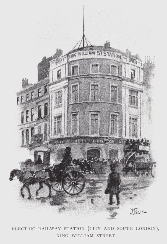 Elektromos pályaudvar, City és Dél-London, King William Street (litho) alkotó: William Luker
