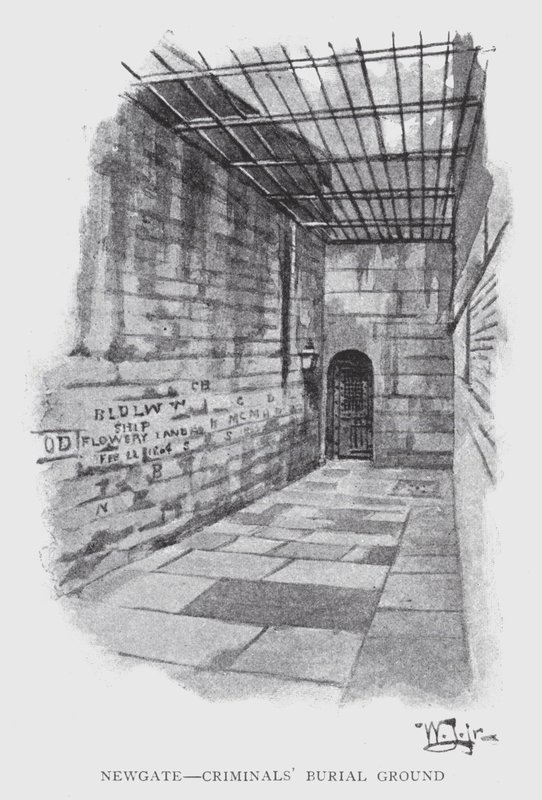 Newgate, Bűnözők temetője (litho) alkotó: William Luker