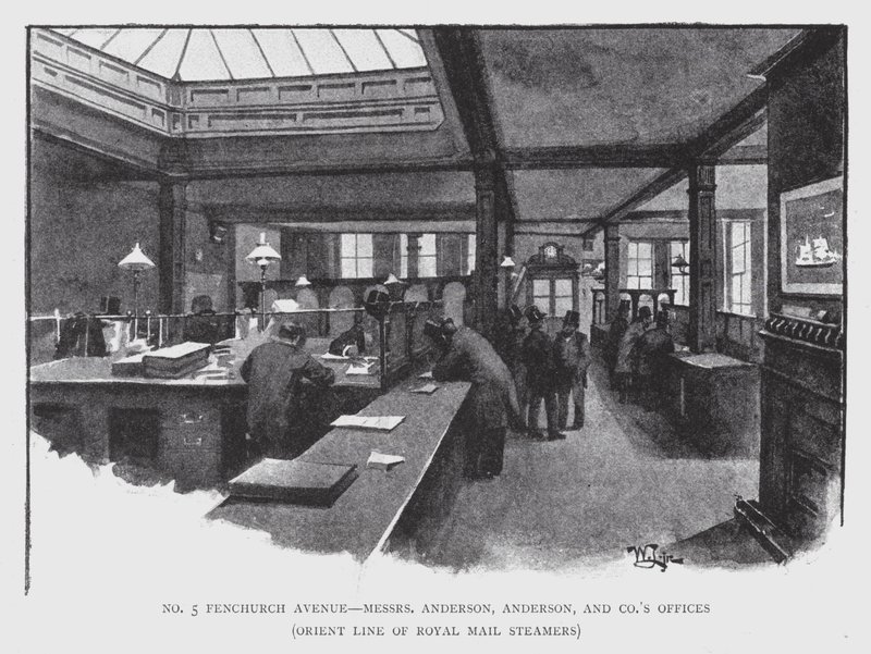 No 5 Fenchurch Avenue, Mrs. Anderson, Anderson és Társai irodák, Orient Line of Royal Mail Steamers (litho) alkotó: William Luker