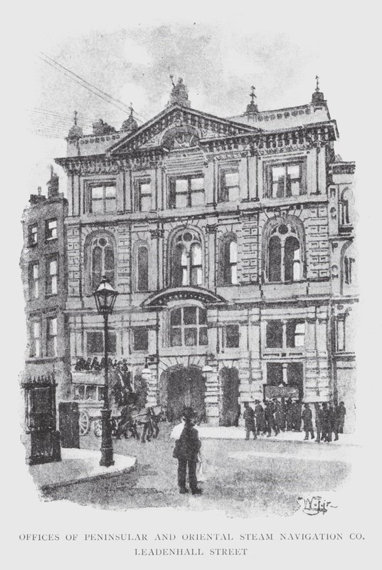 A Peninsular and Oriental Steam Navigation Co irodái, Leadenhall Street (litho) alkotó: William Luker