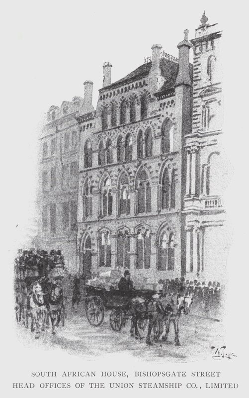 Dél-afrikai Ház, Bishopsgate Street, az Union Steamship Co., Limited (litho) székhelye alkotó: William Luker