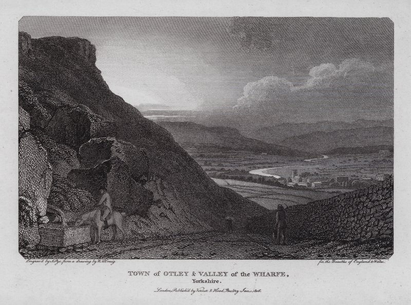 Otley városa és a Wharfe völgye, Yorkshire (metszet) alkotó: William Marshall (after) Craig