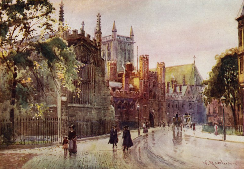 A St Johns College Gateway és a torony a Trinity Street felől alkotó: William Matthison
