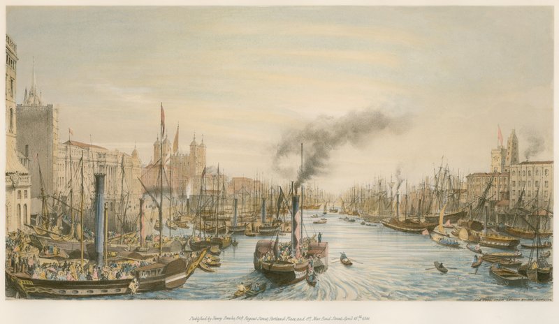 A medence, a London Bridge felől, reggel alkotó: William Parrott