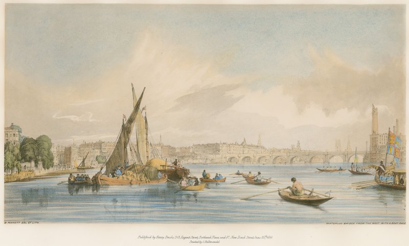 Waterloo Bridge, nyugatról, hajóversennyel alkotó: William Parrott
