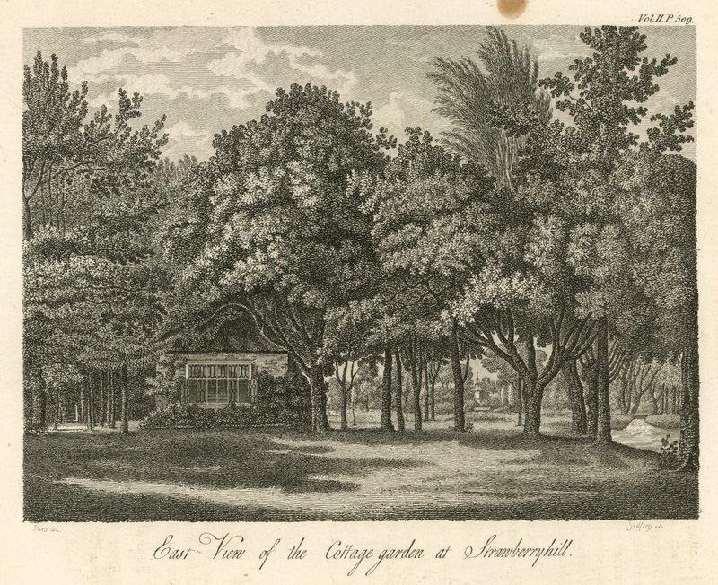 A Strawberry Hill-i házikó kertjének keleti nézete, Twickenham, London alkotó: William Pars