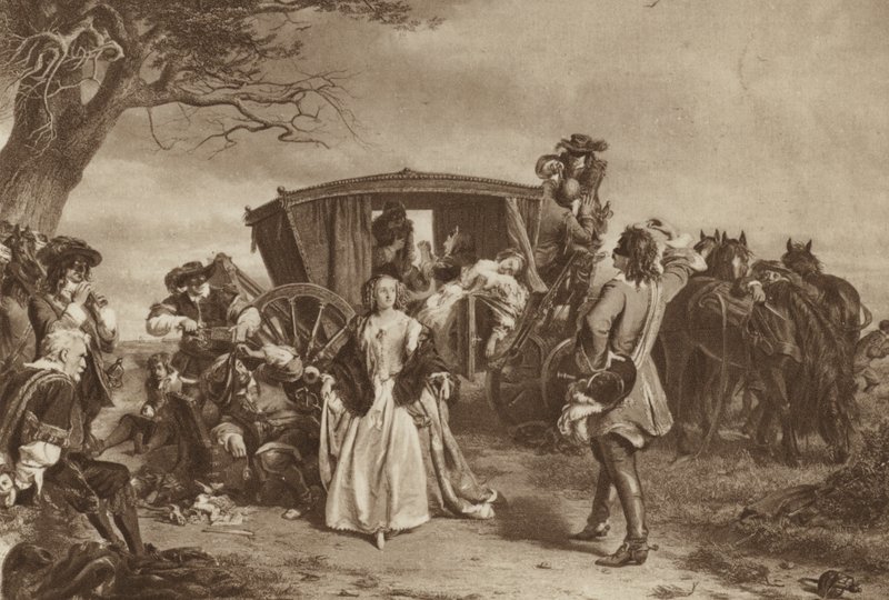 Claude Duval francia autópálya-felelős tartotta a családot (litho) alkotó: William Powell (after) Frith