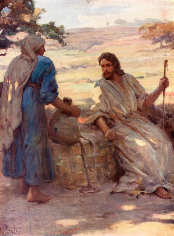 Az asszony a samáriai kútnál, János iv, 6, 7 (színes litográfia) alkotó: William Pratt