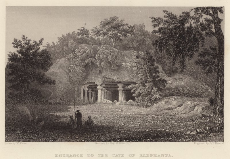 Az Elefánta-barlang bejárata (metszet) alkotó: William Purser