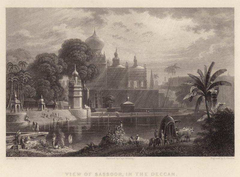 Kilátás Sassoorra, a Deccanban (metszet) alkotó: William Purser