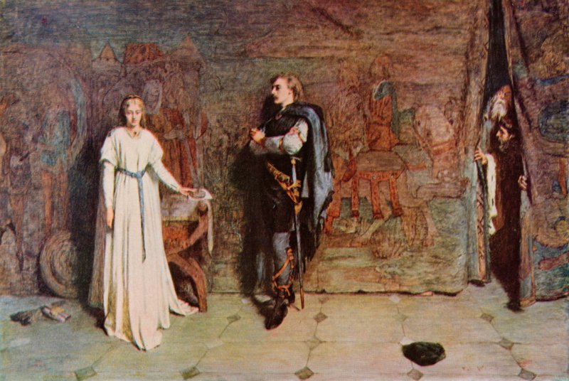 Shakespeare: Hamlet és Ophelia, Hamlet, III. felvonás, 1. jelenet (színes litó) alkotó: William Quiller (after) Orchardson