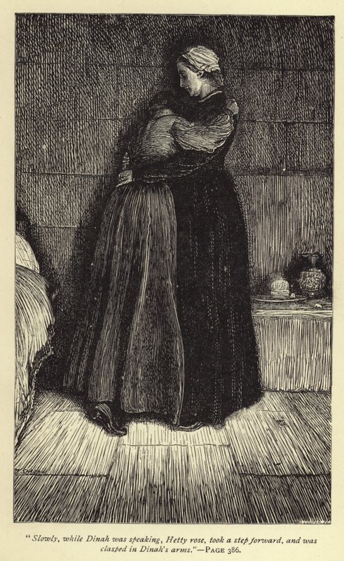 Miközben Dinah beszélt, Hetty lassan felemelkedett, tett egy lépést előre, és Dinah karjába szorult. alkotó: William Small