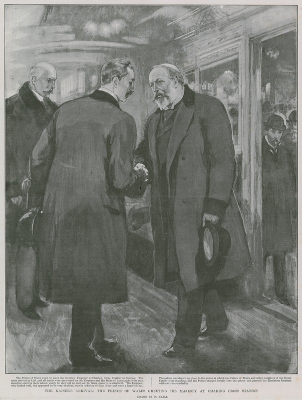 A Kaiser érkezése: A walesi herceg köszönti Őfelségét a Charing Cross pályaudvaron alkotó: William Small