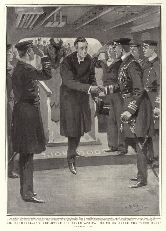 Chamberlain úr Dél-Afrikába indul, a Good Hope fedélzetén alkotó: William T. Maud