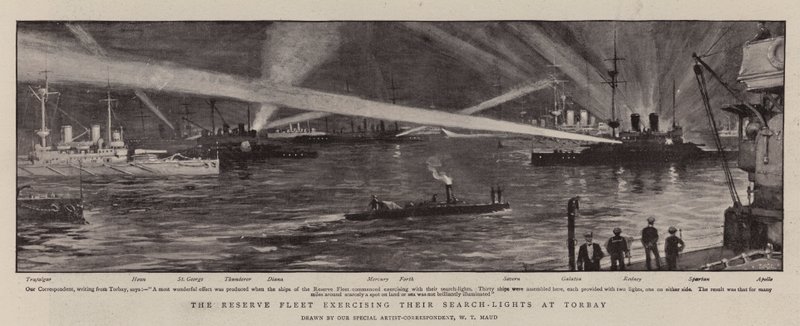 A tartalékos flotta a keresőfényeket gyakorolja Torbaynél alkotó: William T. Maud