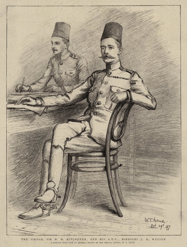 A Sirdar, Sir HH Kitchener és az ADC-je, Bimbashi JK Watson (fotó) alkotó: William T. Maud