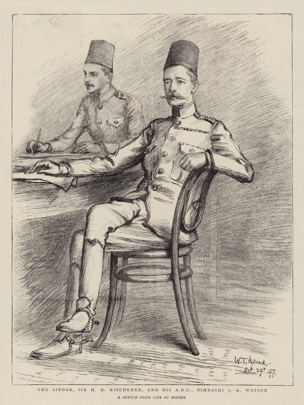 A Sirdar, Sir H H Kitchener és az ADC-je, Bimbashi J K Watson alkotó: William T. Maud