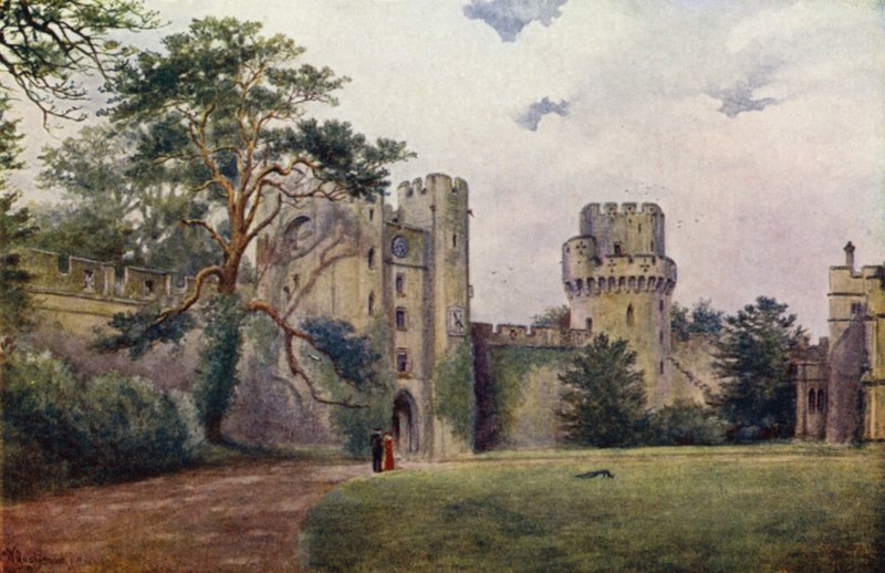 Warwick kastély: Óra és Caesar tornyai (színes litho) alkotó: William W. Quatremain