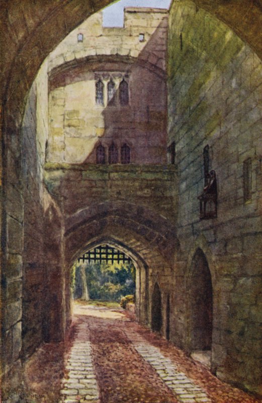 Warwick kastély: Gate House és Portcullis (színes litho) alkotó: William W. Quatremain