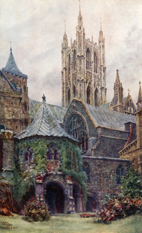 Canterbury, a Keresztelőkápolna és Káptalanház (színes litó) alkotó: William Wiehe Collins