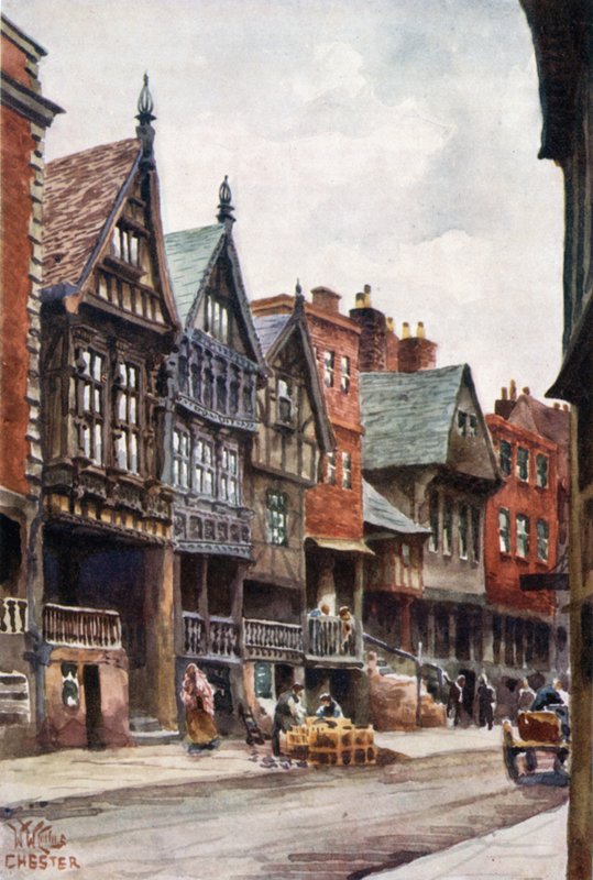 Chester, Bishop Lloyd palota és Watergate Street (színes litó) alkotó: William Wiehe Collins