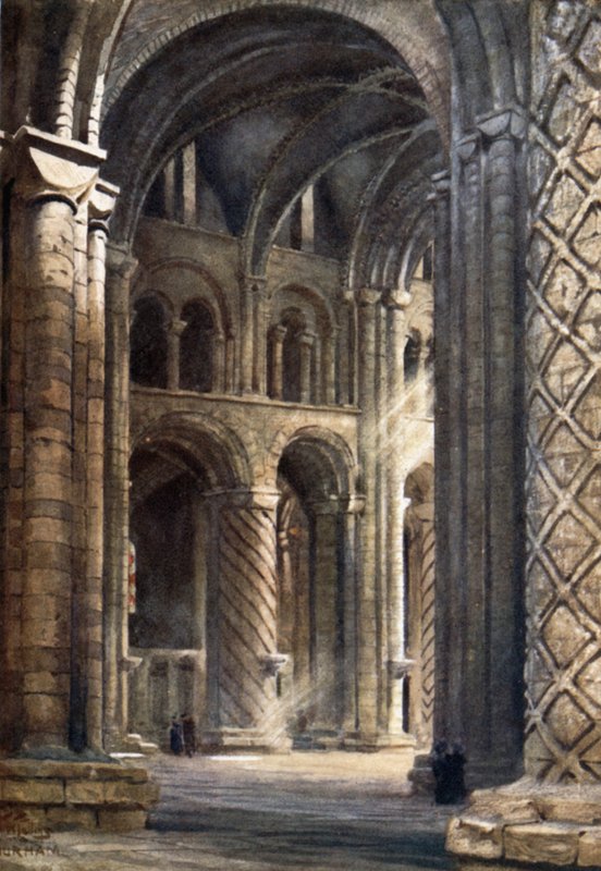 Durham, a katedrális belseje a hajón át a déli kereszthajóba (színes litho) alkotó: William Wiehe Collins