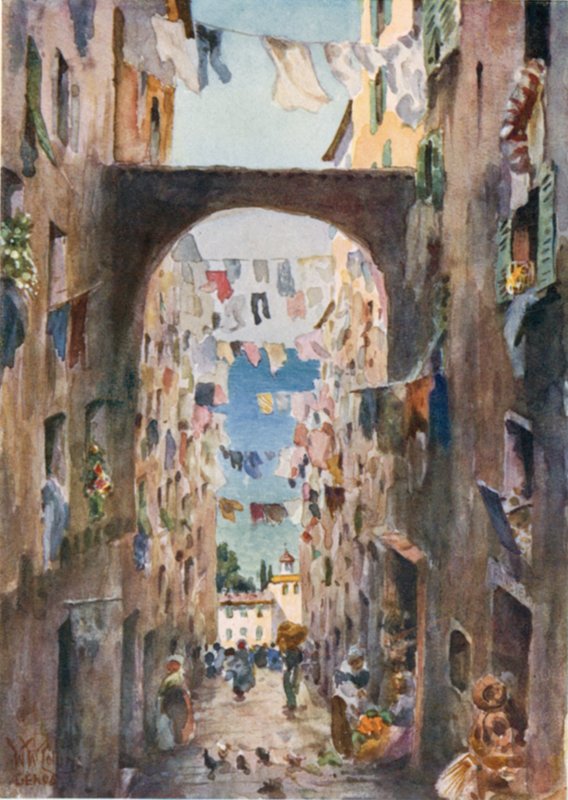 Genova. Egy régi utca (színes litó) alkotó: William Wiehe Collins