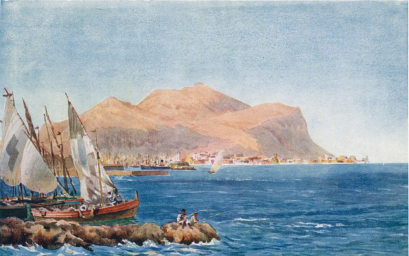 Palermo. Monte Pellegrino (színes litó) alkotó: William Wiehe Collins