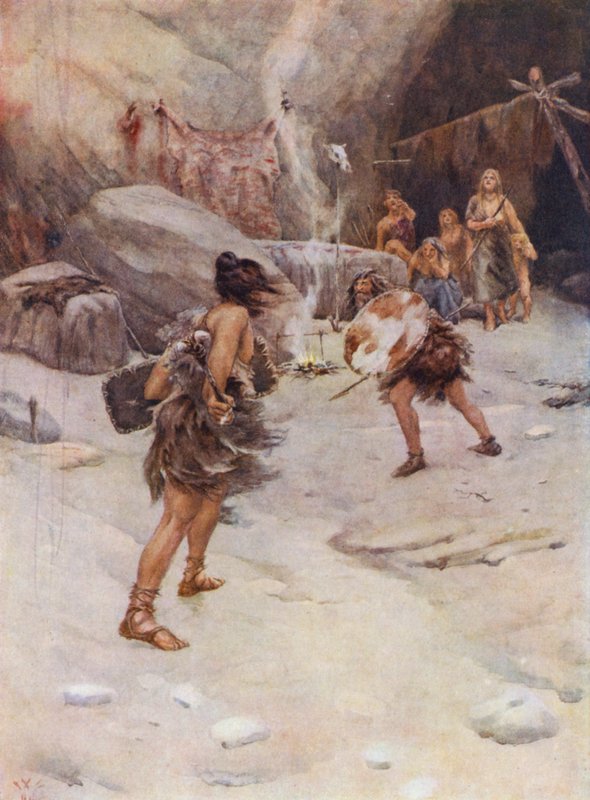 Prehisztorikus ember (színes litográfia) alkotó: William Wiehe Collins