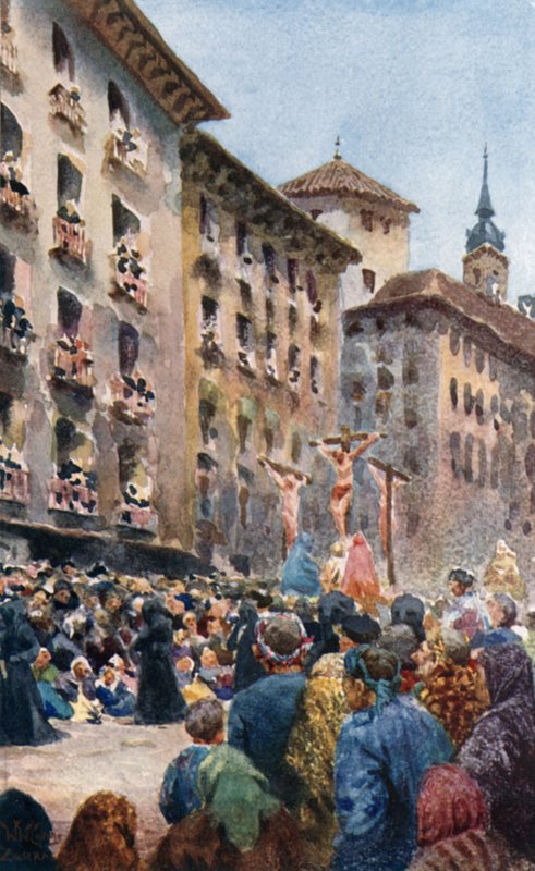 Saragossa, húsvéti körmenet (színes litó) alkotó: William Wiehe Collins
