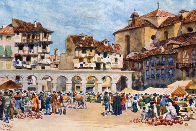 Segovia, Plaza Mayor (színes litó) alkotó: William Wiehe Collins