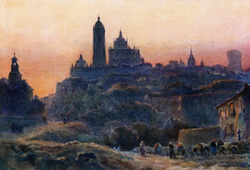 Segovia, naplementekor (színes litó) alkotó: William Wiehe Collins