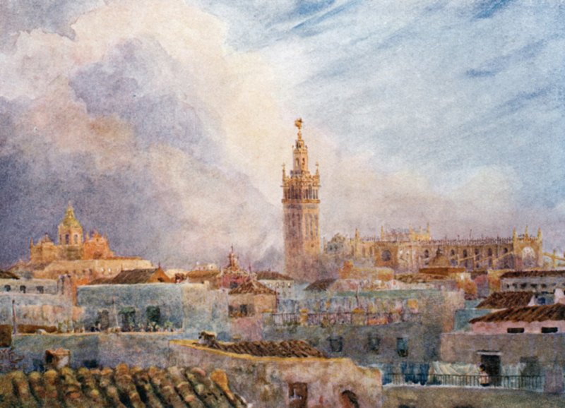 Sevilla, kilátás a városra (színes litho) alkotó: William Wiehe Collins