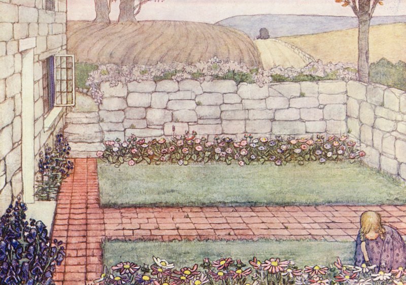 Kertészeti gyermekkönyv: A Cornish Cottage (színes litográfia) alkotó: Winifred Cayley Robinson